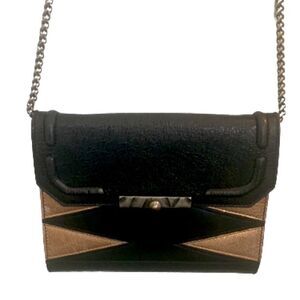 Rare Dannijo 2014 Black Leather Crossbody Clutch, Metallic Geometric Iconic Bag